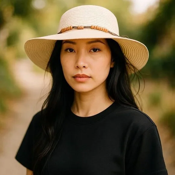 Island Beach Wide Brim Womens Textured Natural Paper Braid Sun Hat O/S Packable - Picture 2 of 3